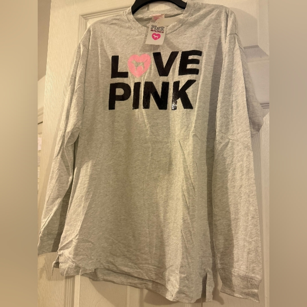 PINK Victoria's Secret Gray Shirt with Pink Accents - Picture 2 of 6